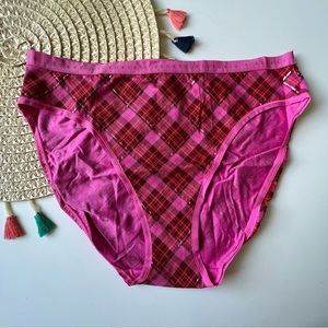 Victoria's Secret Stretch Cotton High-Leg Brief Panty Summer Pink Plaid XL NEW